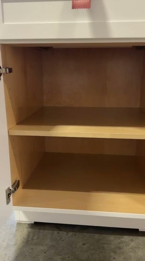 Open cabinet interior with Blum hinges